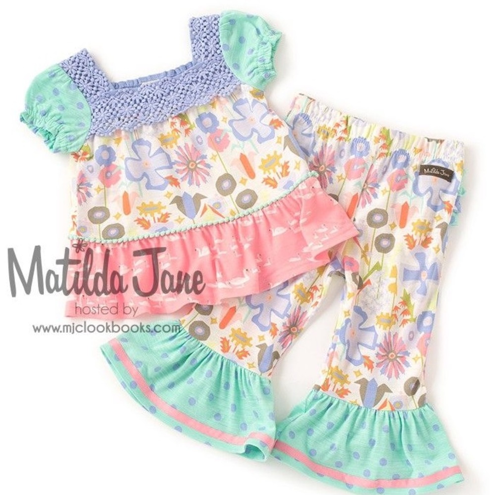 Matilda Jane Floral Kids Leggings Set - Blue, Pink, Green
